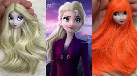 How To Sew An Elsa Hair Transformation Elsa Doll Hair And Dress 😍 Disneyprincesses Youtube