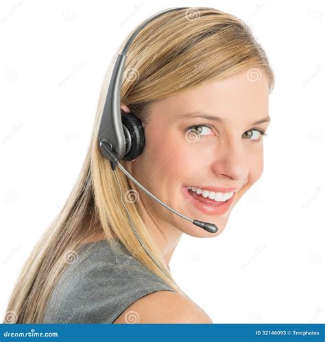 Happy Female Customer Service Representative Wearing Headset Stock Image Image Of Microphone