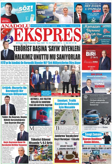 20 Nisan 2023 tarihli Anadolu Ekspres Gazete Manşetleri