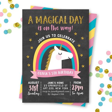Unicorn Invitation Unicorn 5th Birthday Invitation Magical Etsy
