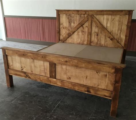 Rustic King Size Farmhouse Bed W Platform Etsy Rustic Bedding