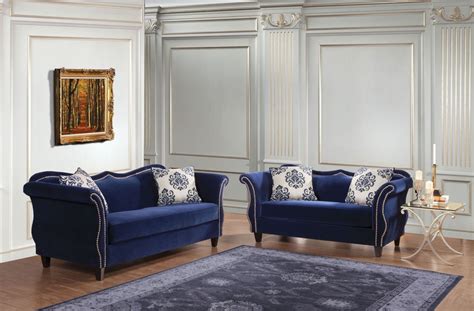 The exact pieces included may vary but most living room sets include a sofa and loveseat; Zaffiro Royal Blue Living Room Set, SM2231-SF, Furniture of America