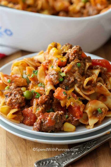 Recipes with vodka sauce and ground beef. Hamburger Casserole - Spend With Pennies