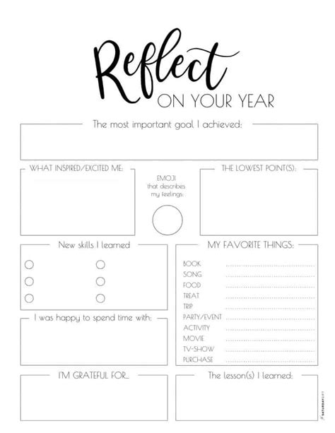 End Of Year Reflection Worksheet