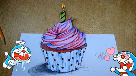 Cupcake Painting On Color Pencil Happy Birthday Cake