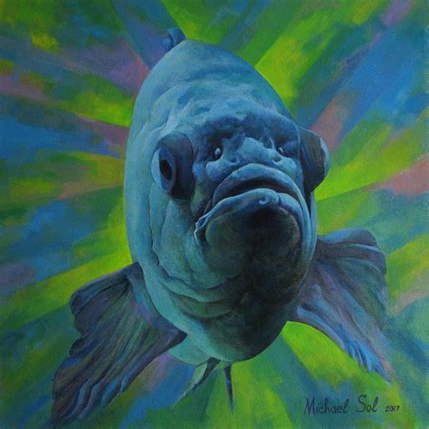 Big Navy Blue Fish Painting By Michael Sol Fine Art America