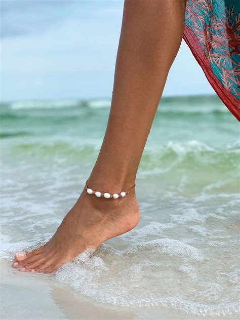 Anklet White Freshwater Pearl On All Natural Hand Knotted Etsy