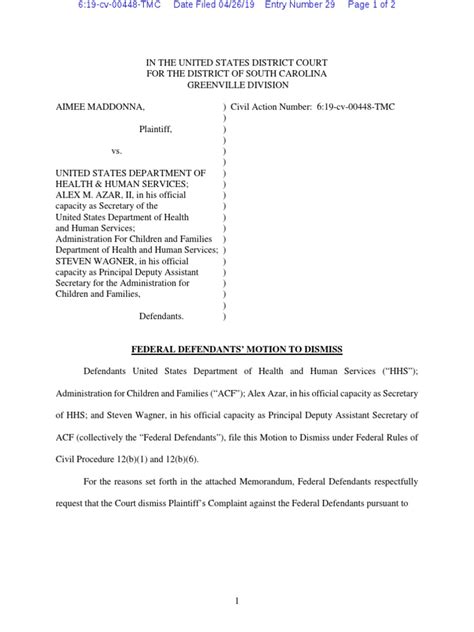 4 26 Motion To Dismiss Sc District Court Pdf Federal Rules Of Civil