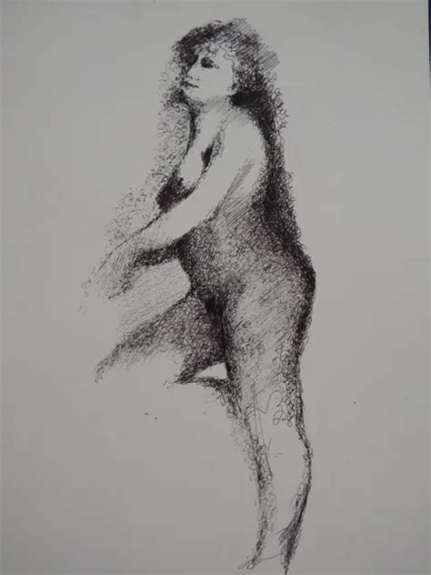 Pointillist Impressionist Female Nude Drawing After Georges Seurat My