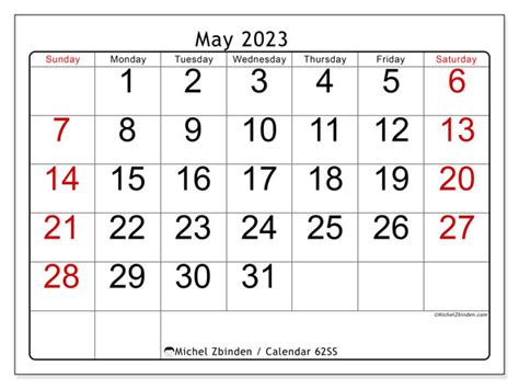 May 2023 Printable Calendar “62ss” Michel Zbinden Hk