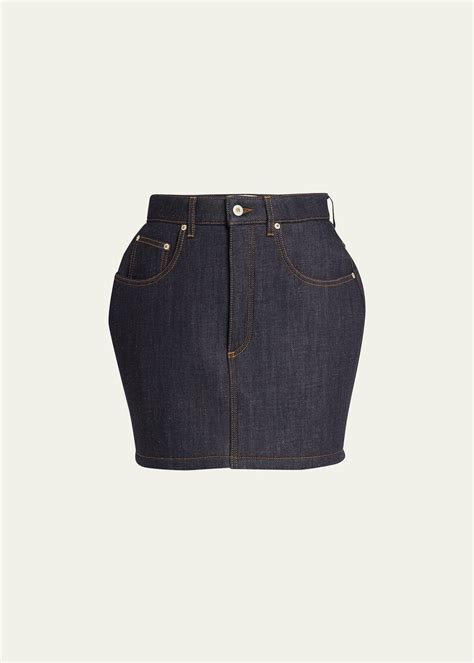 Loewe Curved Mini Denim Skirt In Raw Denim Modesens