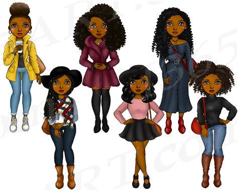 Fall Fashion Black Girls Clipart Planner Illustrations