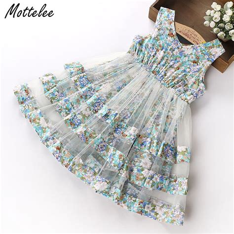Mottelee Girls Flower Dress Tulle Cotton Princess Dresses Kids Printing