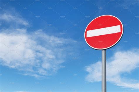 No Entry Round Traffic Sign In Front High Quality Abstract Stock