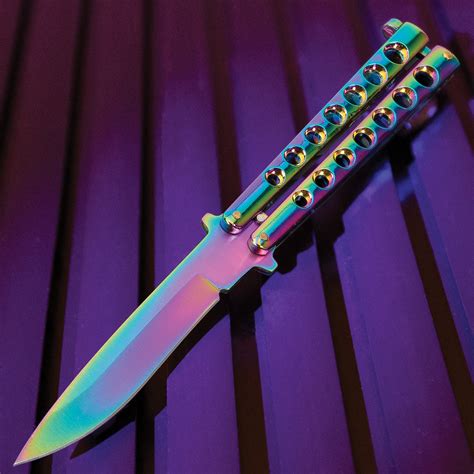 Rainbow Butterfly Knife Stainless Steel Blade Skeletonized