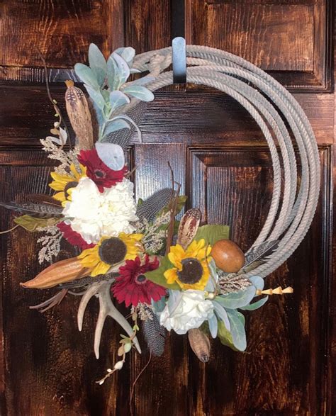 Antler Floral Rope Wreath Lariat Wreath Lasso Wreath Etsy