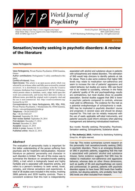 (PDF) Sensation/novelty seeking in psychotic disorders: A review of the ...