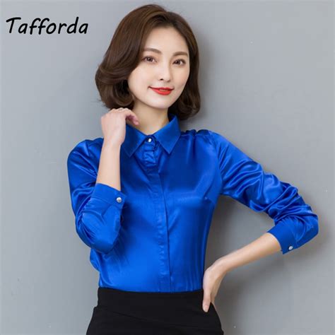 tafforda 2018 women silk satin blouse elegant female satin silk blouses shirt long sleeve button