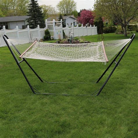 Cauley Cotton Double Wide 2 Person Rope Hammock With Stand Rope