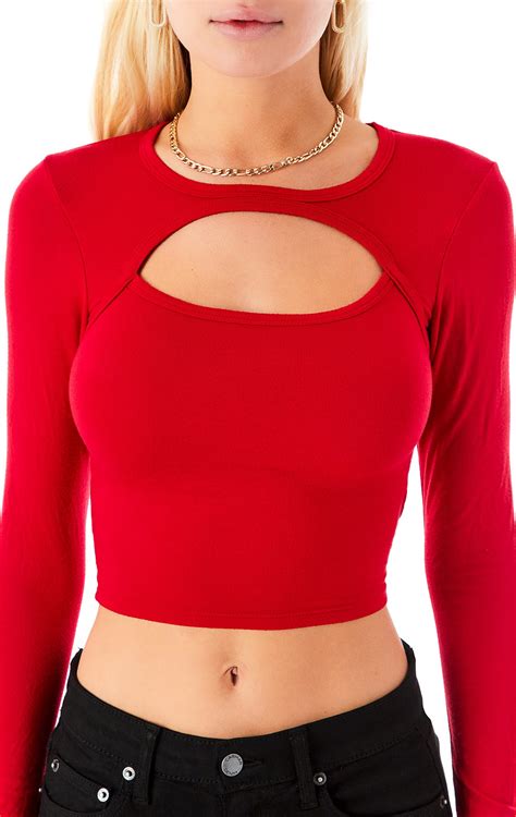 Chest Cut Out Long Sleeve T Shirt Lf Stores