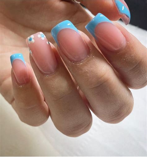 31 Cute Sky Blue French Tip Nails Daisy Tip Blue French Tips 1