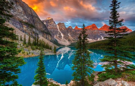 Wallpaper Trees Mountains Lake Reflection Canada Albert Banff
