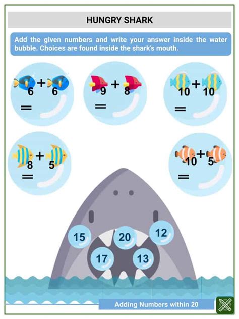 Adding Numbers within 20 1st Grade Math Worksheets & Answer Key