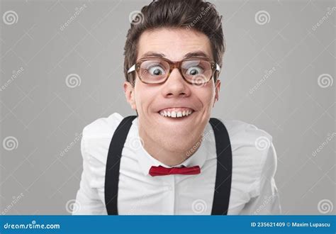Funny Geek In Glasses Making Face In Studio Stock Image Image Of