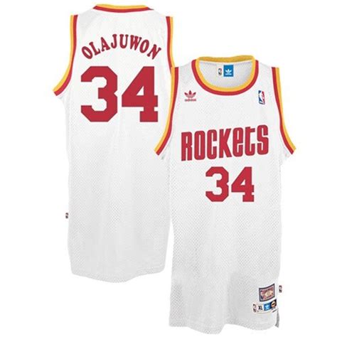 Adidas Houston Rockets 34 Hakeem Olajuwon White Hardwood Classics