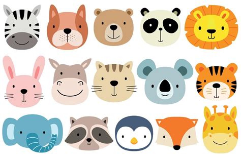 Face Animal Set In Flat Design Style 2211751 Vector Art At Vecteezy