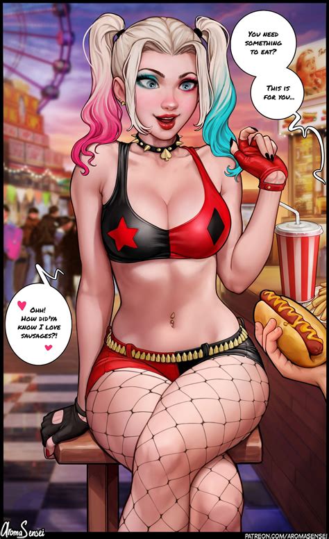 Aroma Sensei Harley Quinn Batman Series Dc Comics Highres 1girl Arm Support Belt Black