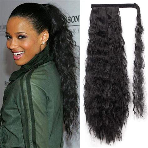 14 32 Inch Curly Human Hair Ponytail Wrap Around Ponytail Extensions