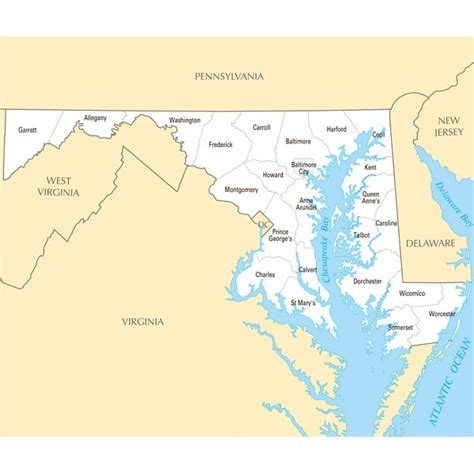 Large Administrative Map Of Maryland State Poster 20 X 30 20 Inch By 30
