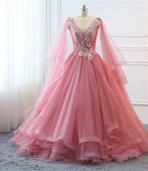 Custom Women Blush Pink Prom Dress Ball Gown Long Quinceanera Dress Floral Flowers Masquerade
