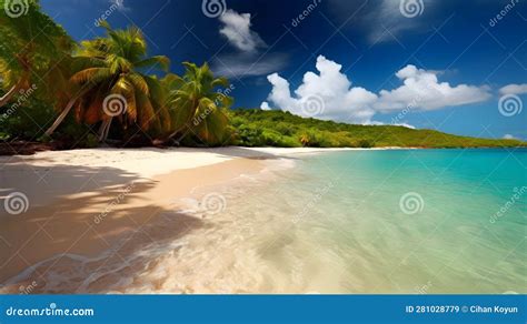 Tropical Delight Captivating Sandy Beach Palm Trees And Blissful