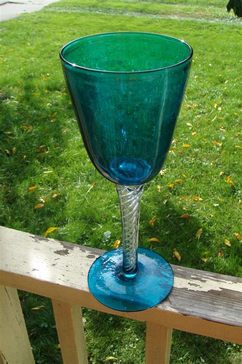 Winslow Anderson Blenko Art Glass Air Twist Stem Giant Goblet Vase Turquoise Blue Hand Blown