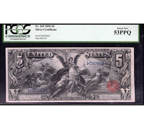 1896 5 Silver Certificate Educational Note Pcgs 53ppq