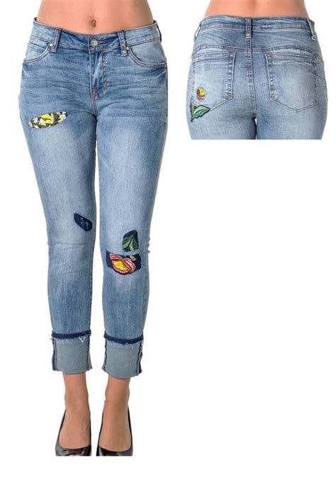 Denim Capri With Patches And Pocket Embroidered Style Your