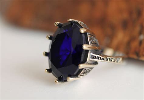 925k Silver Navy Blue Gem Ring Hurrem Sultan Ring 925k Silver Ottoman