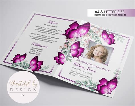 4 Page Butterflies Funeral Program Template For Children Etsy