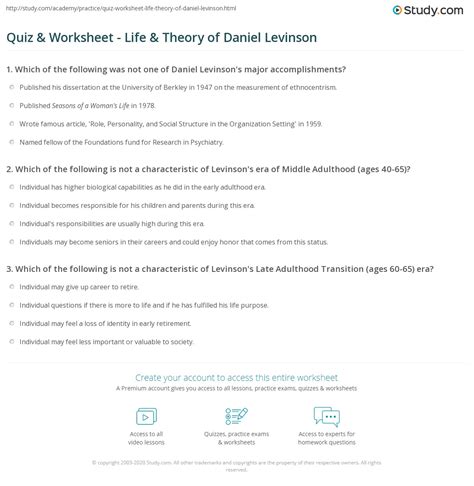 Levinson wrote the seasons of a man's life. Quiz & Worksheet - Life & Theory of Daniel Levinson ...