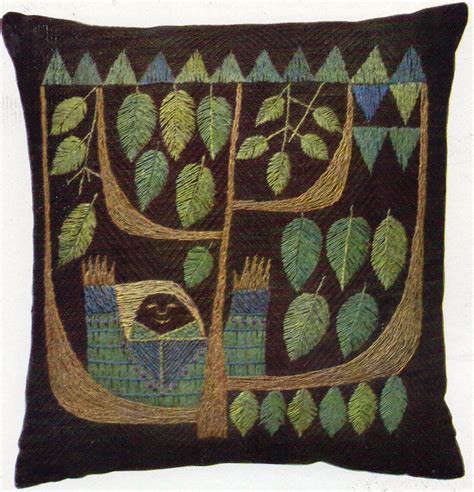 Windy Weather Cushion Sweden 1950s Folk Embroidery Embroidery