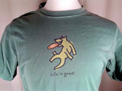 Life is good dog shirt. Life Is Good Mens T-Shirt Dog Catching a Frisbee Green 100 ...
