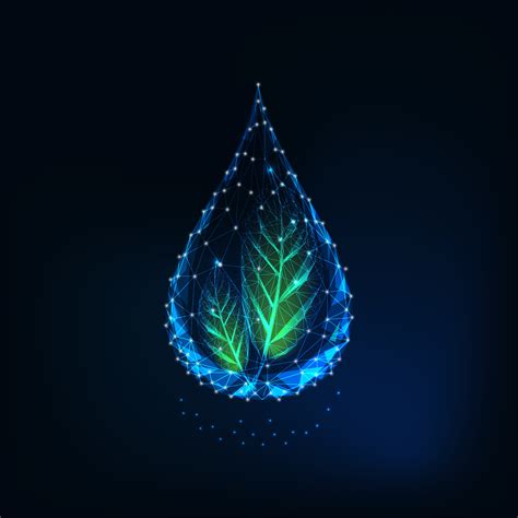 Futuristic glowing transparent low polygonal water drop with green 
