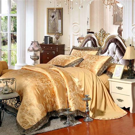 Goldwhiteblue Jacquard Silk Bedding Set Luxury 46pcs