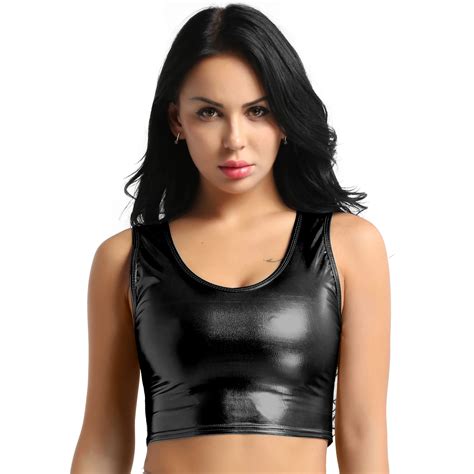 24 Hours To Serve You Special Offer Every Day By Day Women Black Leather Crop Top Zipper Wet