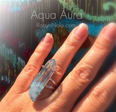New Aqua Aura Quartz Crystal Point Ring Set In Sterling Silver Robyn