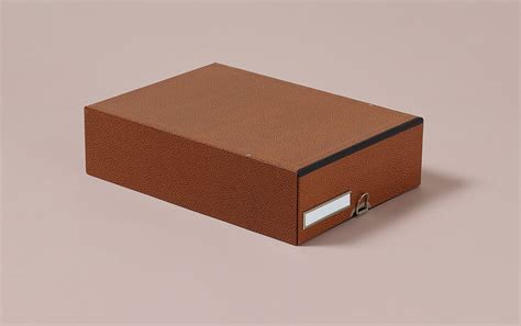Hardback Archival Box With Drawer And Chrome Label Holder Mottled Bro