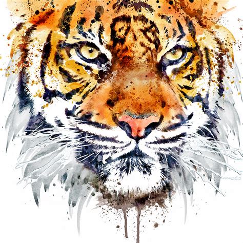 Tiger Face Close Up Painting By Marian Voicu