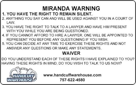 Check spelling or type a new query. Miranda Warning Card - English & Spanish